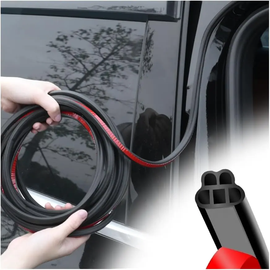 Premium Double Layer Car Door Seal Strip Self Adhesive Automotive Weather Stripping Soundproof Noise Reduction Windproof Dustproof Weatherstrip Universal Fit for Cars Pickup Truck SUV RV Van Boat All Vehicle Types