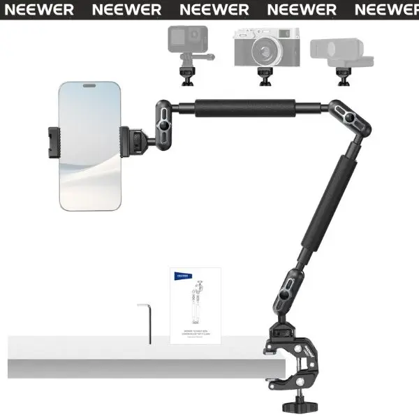 NEEWER Overhead Desk Mount,  Articulating Magic Arm with Clamp, 360° Dual Ball Head, 1/4" 3/8" ARRI Locating Pins, Heavy Duty Camera Bracket for Video Recording, Photography, iPhone & DSLR