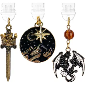SQ-PCS001 Dust Plug Charms for Kindle - 3 Pack Wyvern Dragon Star and Moon Dust Plug Compatible with Kindle, Mystical Aesthetic Pendants, Charging Port Cover for Phone Type C/USB C