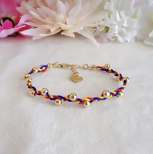 Colombian Bracelet Colombia Braided Nylon Bracelet with 18k Gold-Plated Beads and Heart Charm for Women