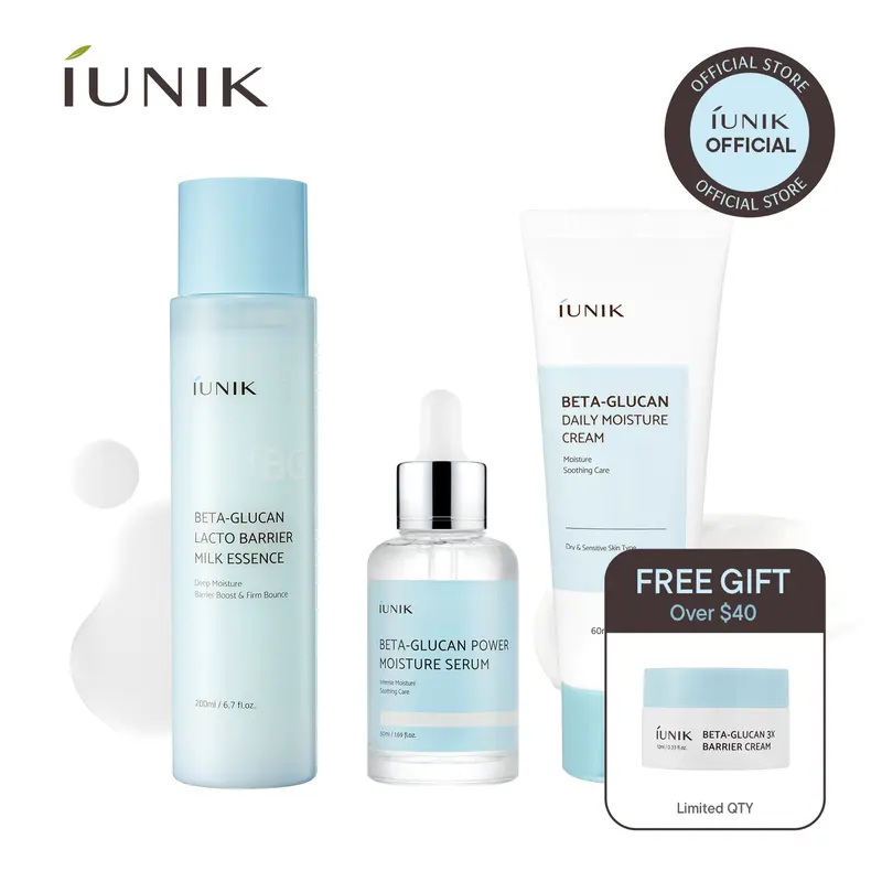 [IUNIK Official] Beta Glucan Daily Glow Set | Beta Glucan Serum + Lacto Barrier Milk Essence + Daily Moisture Cream | summervibes