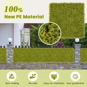 COSTWAY - 12 Pieces 20 x 20 inches Artificial Grass Wall Panels for Garden Yard Balcony-Light Green