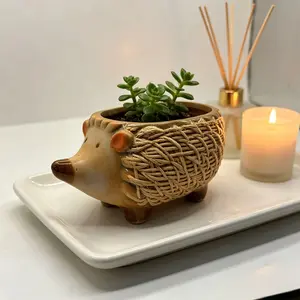 Japanese Wabi Sabi Hedgehog Succulent Pot, Creative Ceramic Mini Planter, Indoor Desk Greenery, Cute Animal Decor, Breathable Garden Gift