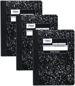 Elevate Your Note-Taking with the Black Marble Composition Notebook 3-Pack – 100 Wide Ruled Sheets, Perfect for School or Work!