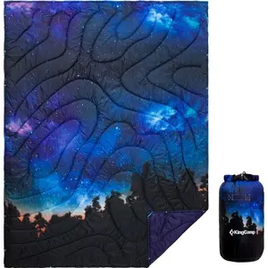 KingCamp Ultralight Portable Camping Blanket, Packable Down-Alternative Puffy Printed Wearable Blanket with Snap Buttons, Corner Loops, Weatherproof Quilt for Outdoor Travel, Stadium (78.7"L x 57.1"W) Cafecito Concha Flannel, Portable Blankets