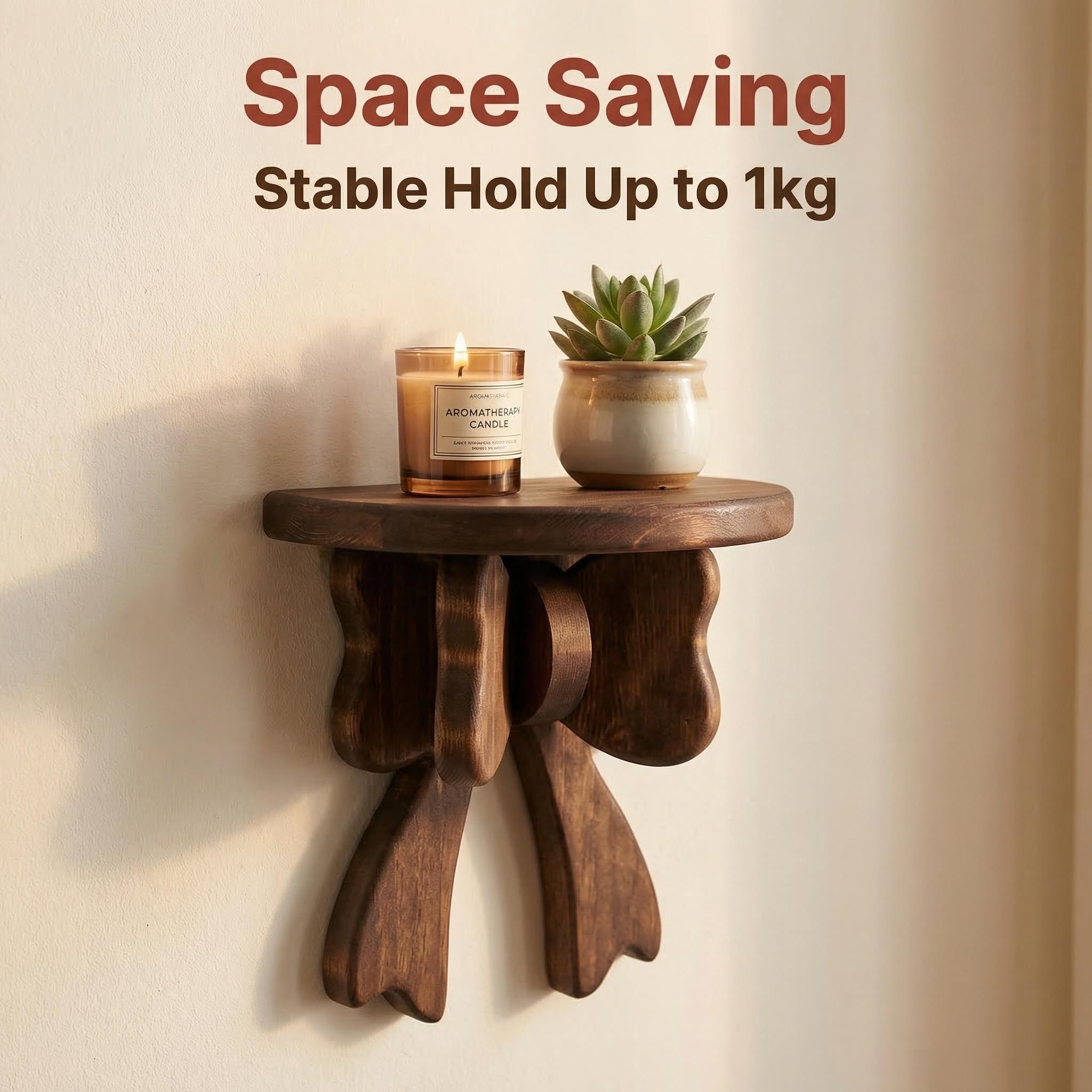 Vintage Wood Bow Wall Shelf - Cute Aesthetic Floating Shelf for Wall, Rustic Farmhouse Wooden Bow Display Stand, Space Saving Small Wall Shelves for Living Room Bedroom Bathroom, Perfect for Halloween Easter Thanksgiving Decor