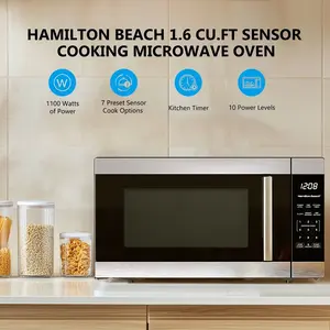 Hamilton Beach 1.6 Cu ft Sensor Cook Countertop Microwave Oven in Stainless Steel with 1100 Watts Power 7 Preset Options & 10 Levels New