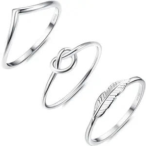 Fansilver Rings Set for Women |Wishbone Love Knot Feather Dainty Stackable Rings | Tarnish Resistant Stacking Thumb Rings Comfort Fit Size 5-10