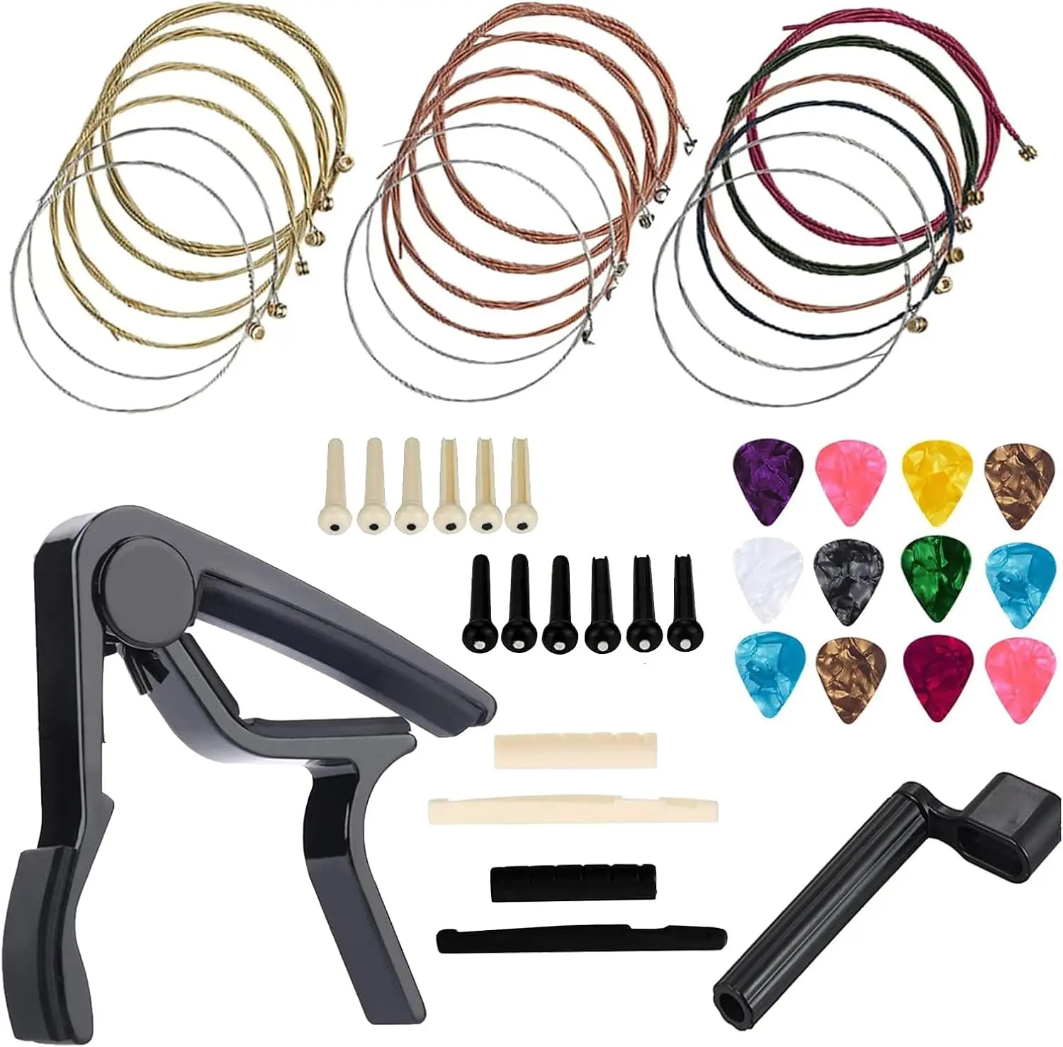 48 PCS Guitar Accessories Kit, Acoustic Guitar Changing Tool, Including Strings, Picks, Capo, String Winder