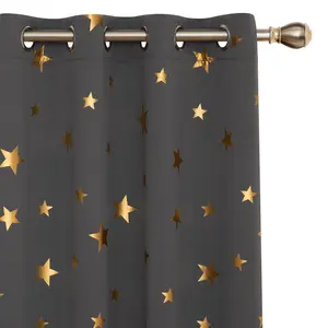 Deconovo Blackout Curtains 2 panels, Gold Star Foil Print Blackout Curtains Room Darkening Thermal Insulated Sun Blocking Grommet Curtains
