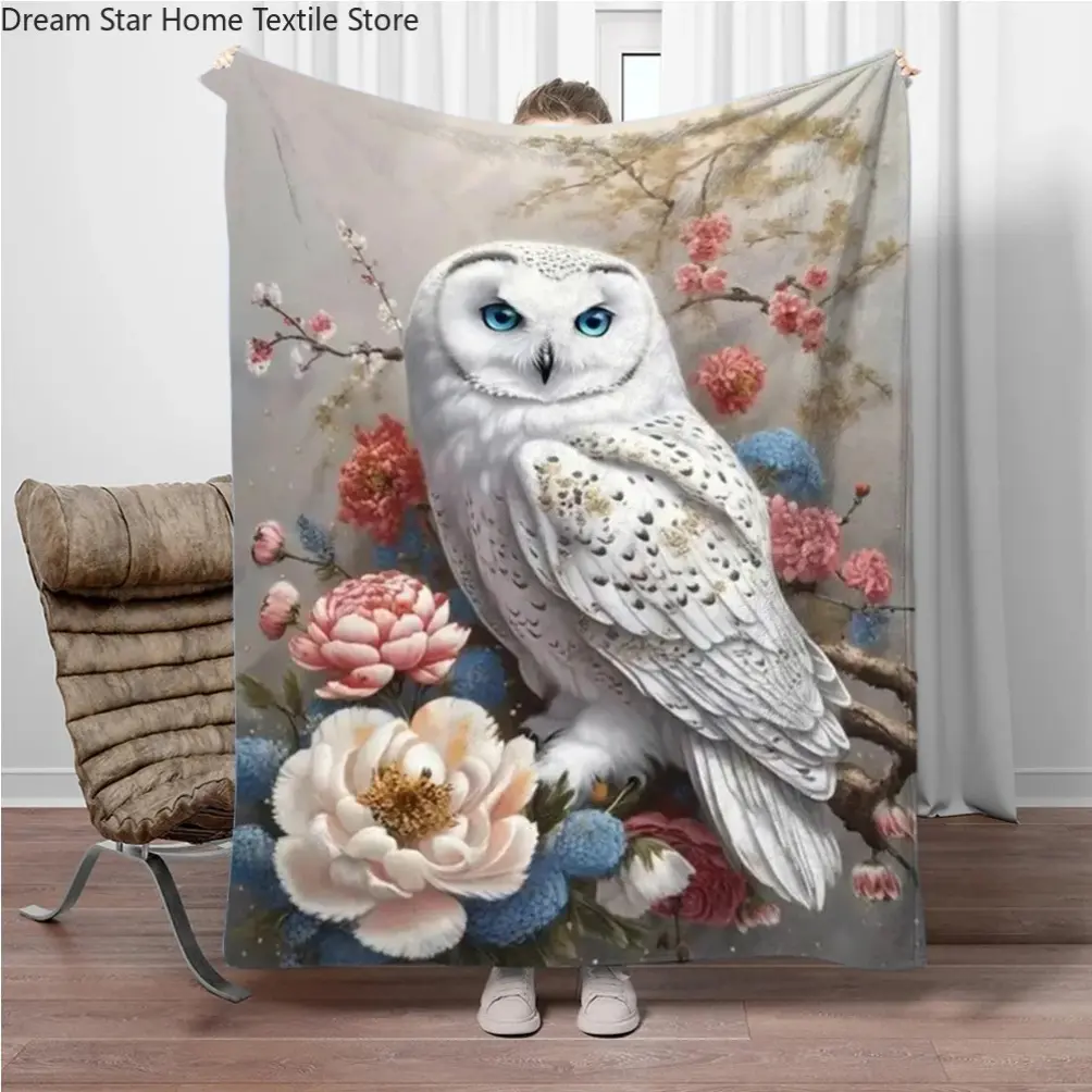 White Owl Adult Blanket Kids Blanket, Soft Flannel Air Conditioner Blanket Throw for Sofa Bed Couch, Cozy All Season Home Decor Blanket for Bedroom Living Room Travel Camping, Birthday Holiday Gift Blanket