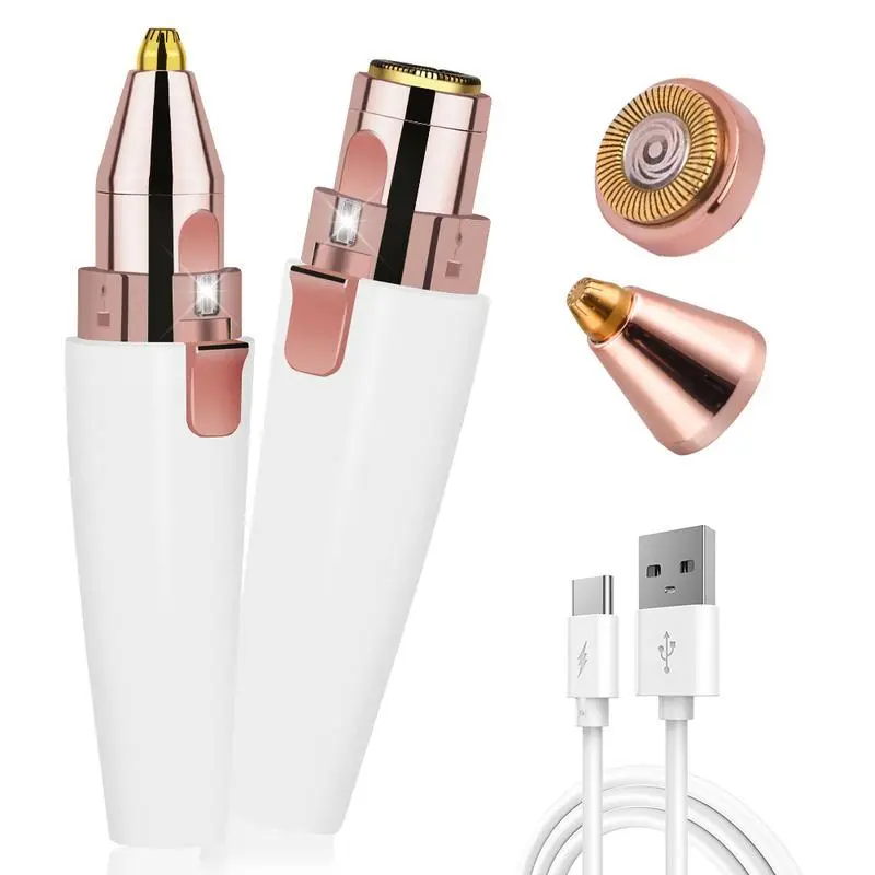 White Electric Eyebrow Trimmer Brow Shaper 2 in 1 Portable Face Hair Removal Tool, Pain-Free Facial Hair Remover with LED Light, Perfect Gift for Her