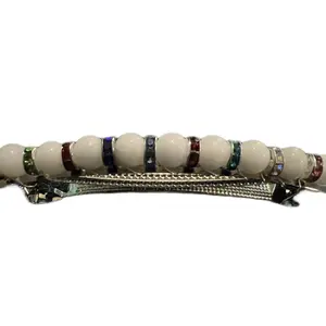 Hair Clips with White Marble Beads & Colorful Rhinestones - Elegant Accessory for All Occasions