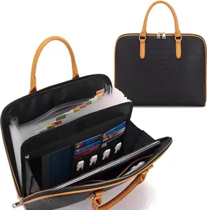 12 Pocket Expanding File Organizer Tote, File Folder with Zipper & Labels, Multi-Pocket Paper Folder for Letter A4 Files, Portable Office Handbag for Business Teachers Ladies