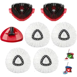 7-Pack Mop Heads Replacements for O Cedar EasyWring 1 Tank System, Includes 4 Microfiber Spin Mops, 2 Scrub Brushes, and 1 Base, Reusable Set Mop Replace Head for Cleaning Home, Bathroom, Kitchen,home essentials