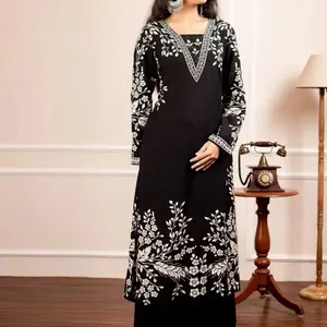 Premium 2pcs Embroidered Rayon beautiful Heavy Suit Set which is beautifully decorated with hand work. It is paired with matching pants.