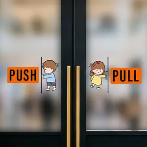 DIY Door Stickers, Cute Push & Pull Sign Wall Stickers, PVC Self-Adhesive, Perfect for Stores, Cafes, Bars, Home Decor, Gift Ideas