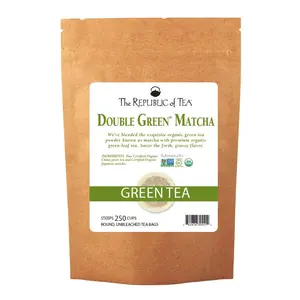 Tea - Organic Double Green Matcha Tea Refill Pack, Naturally Caffeinated Japanese Green Tea Powder and Leaves, Steeps 250 Cups