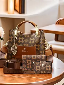 New Vintage Print Handbag Set, Women's Crossbody Shoulder Bag, Casual PU Leather Messenger Bag, All Seasons Fashion Accessory