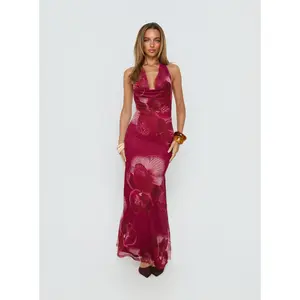 Adeya Halter Maxi Dress Burgundy Floral