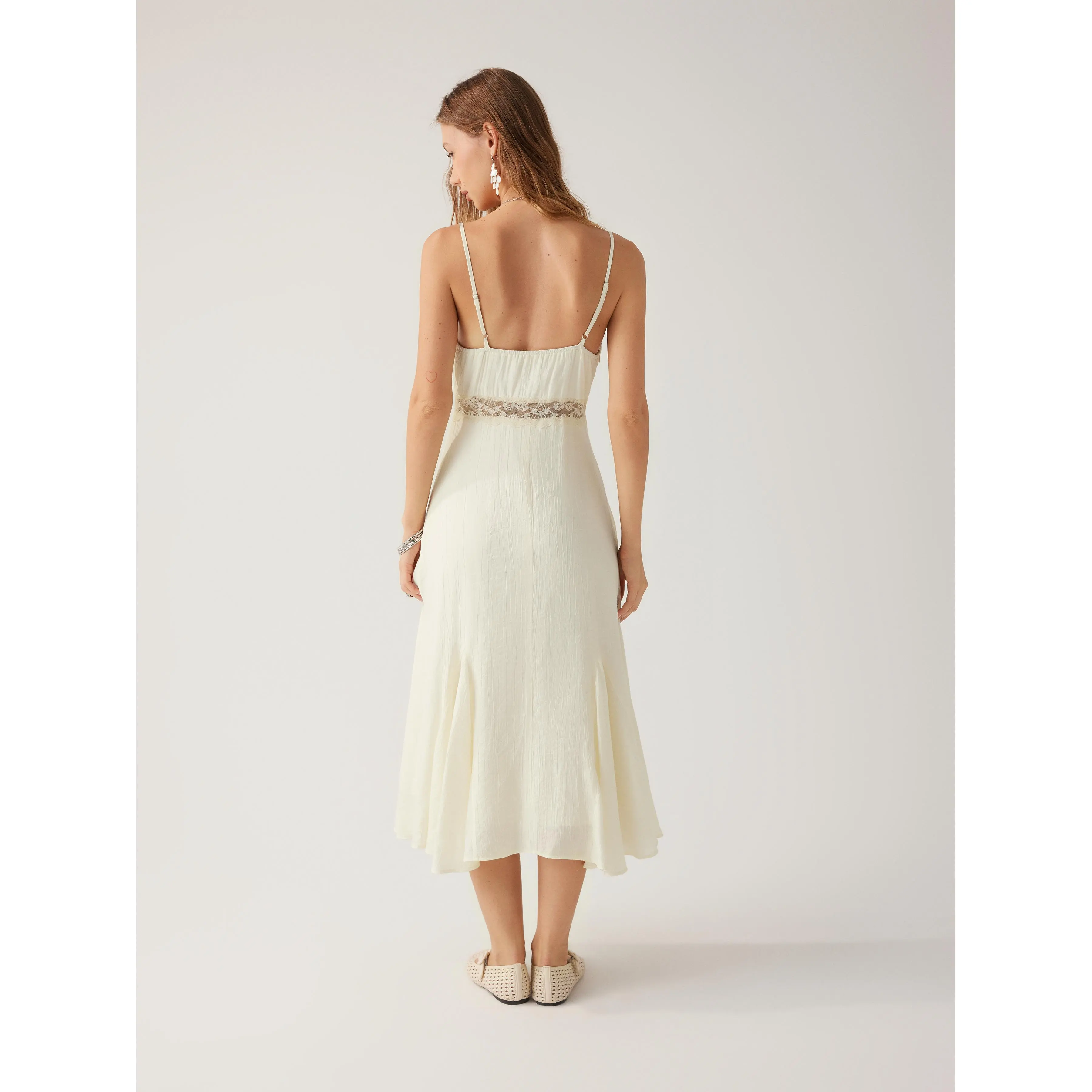 Cider V-neck Lace Panel A-line Cami Midi Dress SwimWeek - TikTok Shop