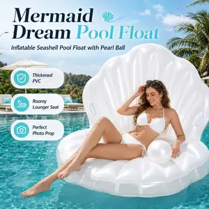 Inflatable Seashell Pool Float with Pearl Ball, Giant Clam Shell Pool Lounger Chair, Thickened PVC Blow Up Ride-On Floating Raft, Swimming Float, 160x130cm/63x51in, Mermaid Photo Prop for Adults, Kids, Beach, Pool & Summer Party