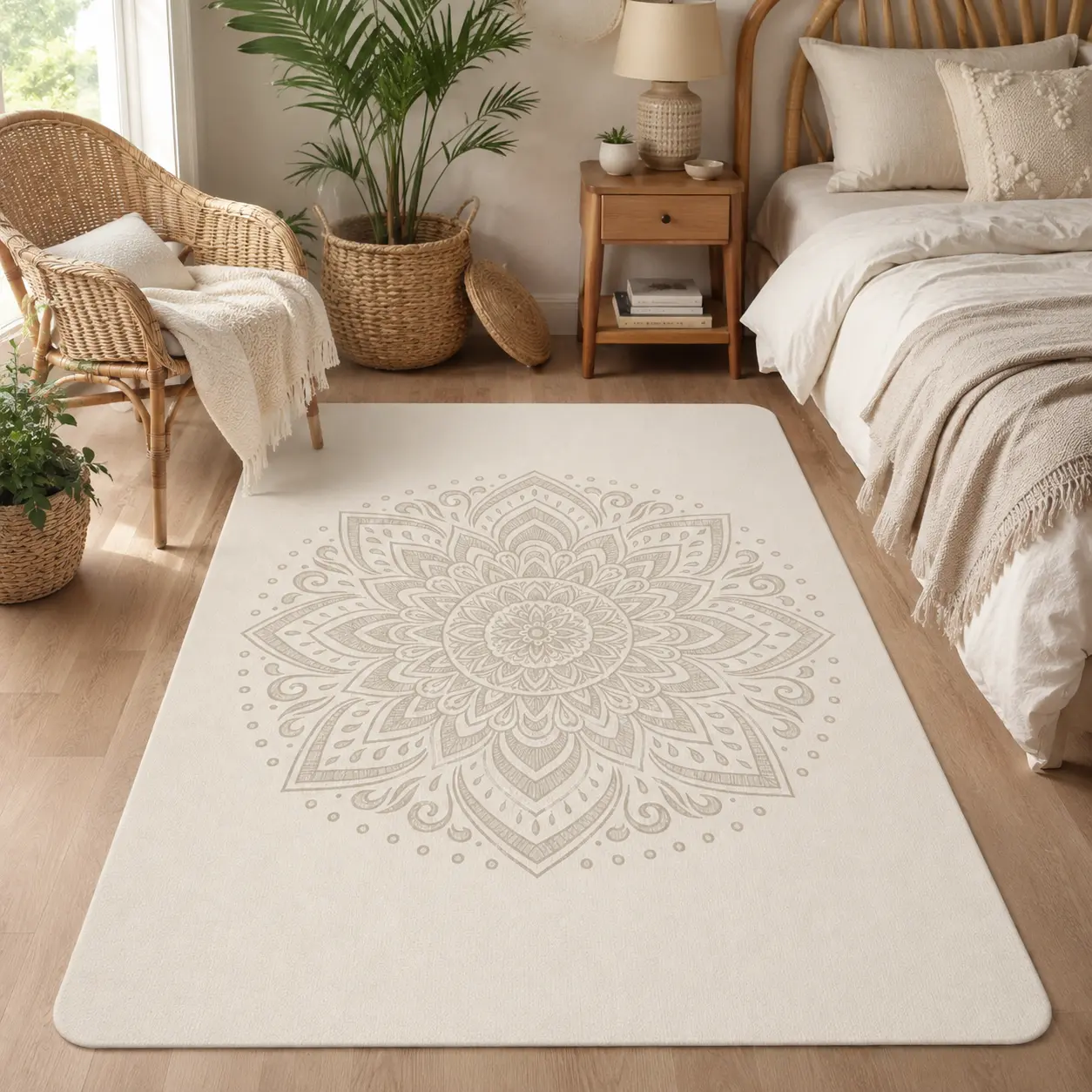 Mandala Floral Area Rug, Boho Decorative Floor Mat for Living Room Bedroom Yoga Meditation Space