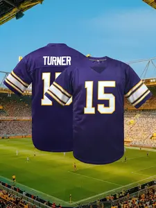 Men's Minnesota Football Jersey #15 Purple  Embroidered Sports T-Shirt, Fitness Training Casual Short-Sleeved Shirt V Neck Loose-Fit Breathable Short Sleeve Top, Casual Letter Stitched, Unisex Outdoor Sports & Training Wear, Breathable Athletic Top