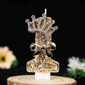 1pcs Crown Bow Number Birthday Candle Cake Decoration, suitable for celebration and party decoration, sparkling birthday and anniversary party decoration, DIY festive girl candles, birthday candles, First Birthday