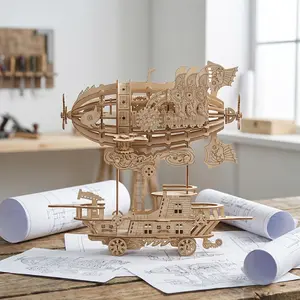 3D Wooden Steampunk Airship Puzzle | DIY Mechanical Model Kit Craft | Aesthetic Desk Decor & Unique Gift for Men/Adults