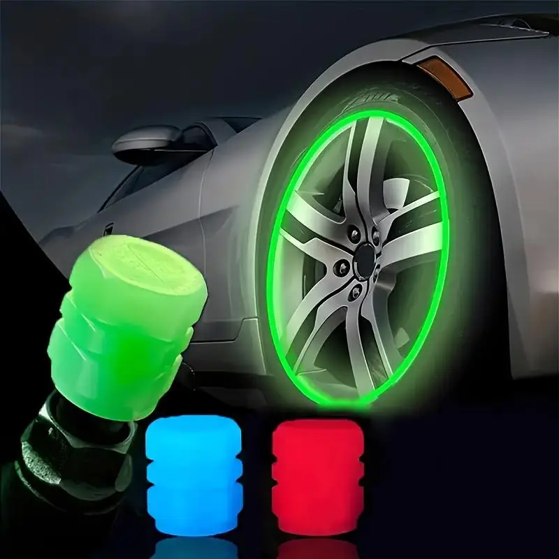 Luminous Car Tire Valve Cap, Glow in the Dark Car Tire Valve Stem Cover, Fluorescent Tire Valve Stem Cover, Car Exterior Accessories
