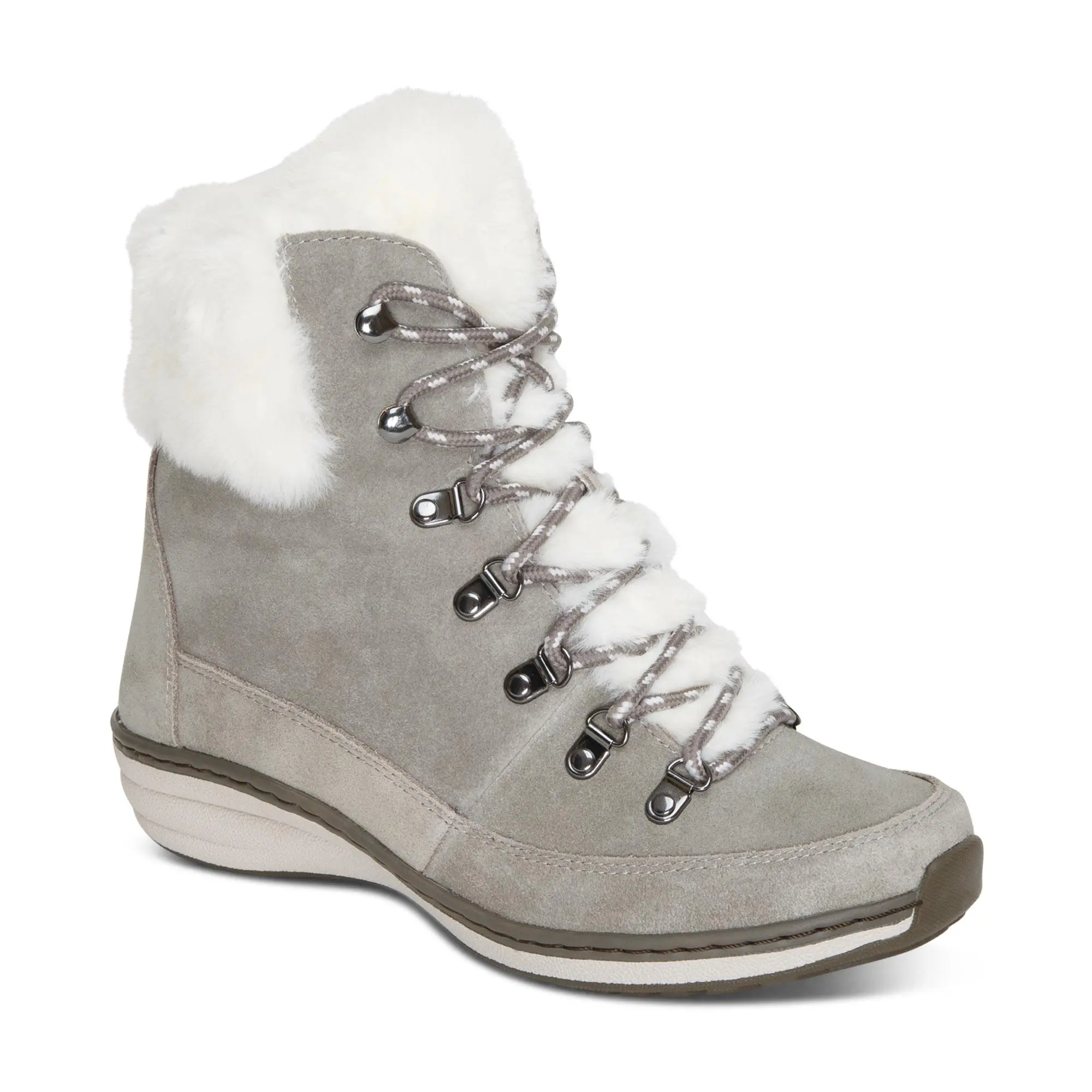 Aetrex Jodie Fur Winter Boot - Grey | Women's Orthotic Boots for Foot Pain Relief & All-Day Comfort, Shoe, Leather, Footwear