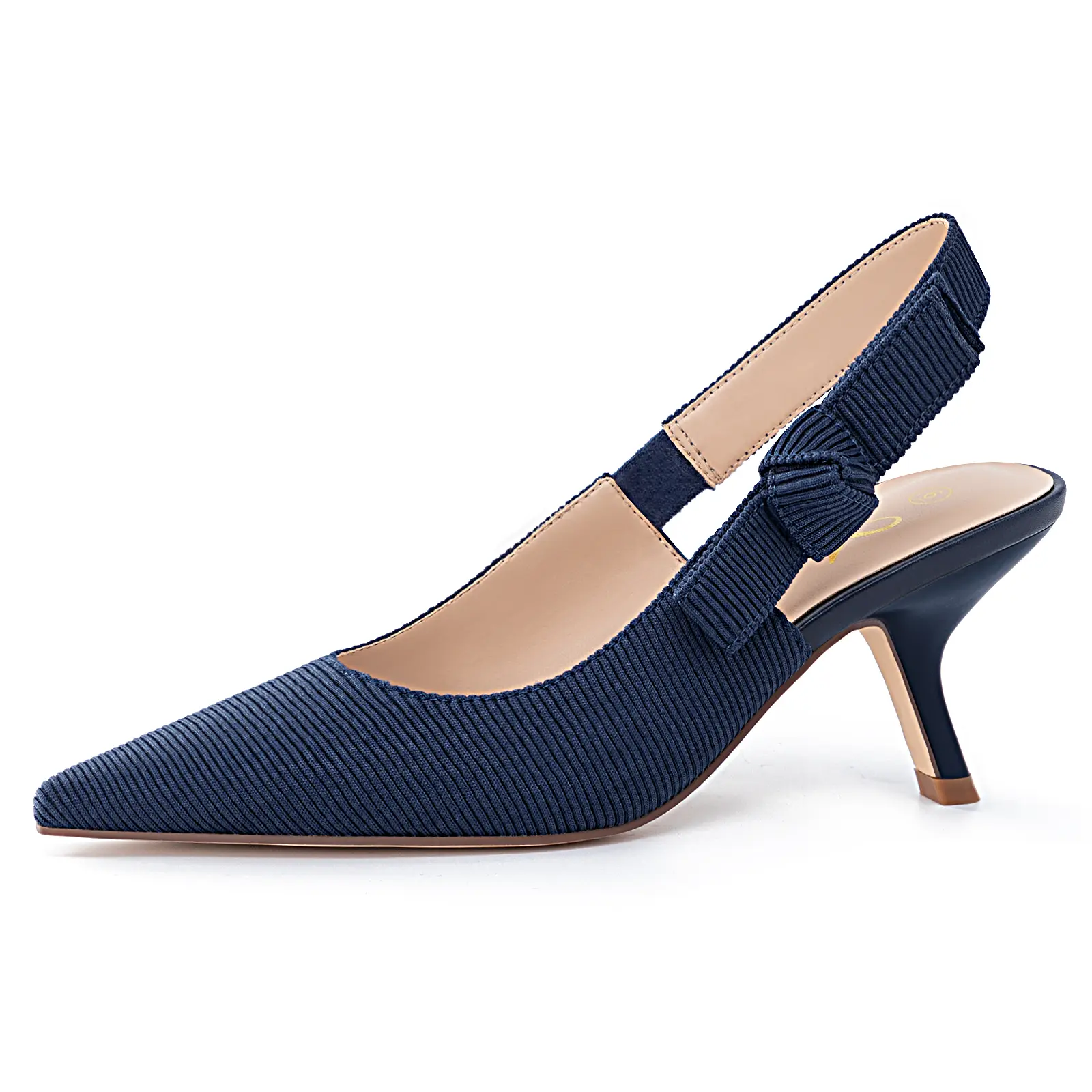 Women's Pointed Toe Kitten Heels, Textured Fabric Slingback Pumps with Bowknot for Work, Dressy Occasions, Bow Knots Heels, Kitten Heels For Women