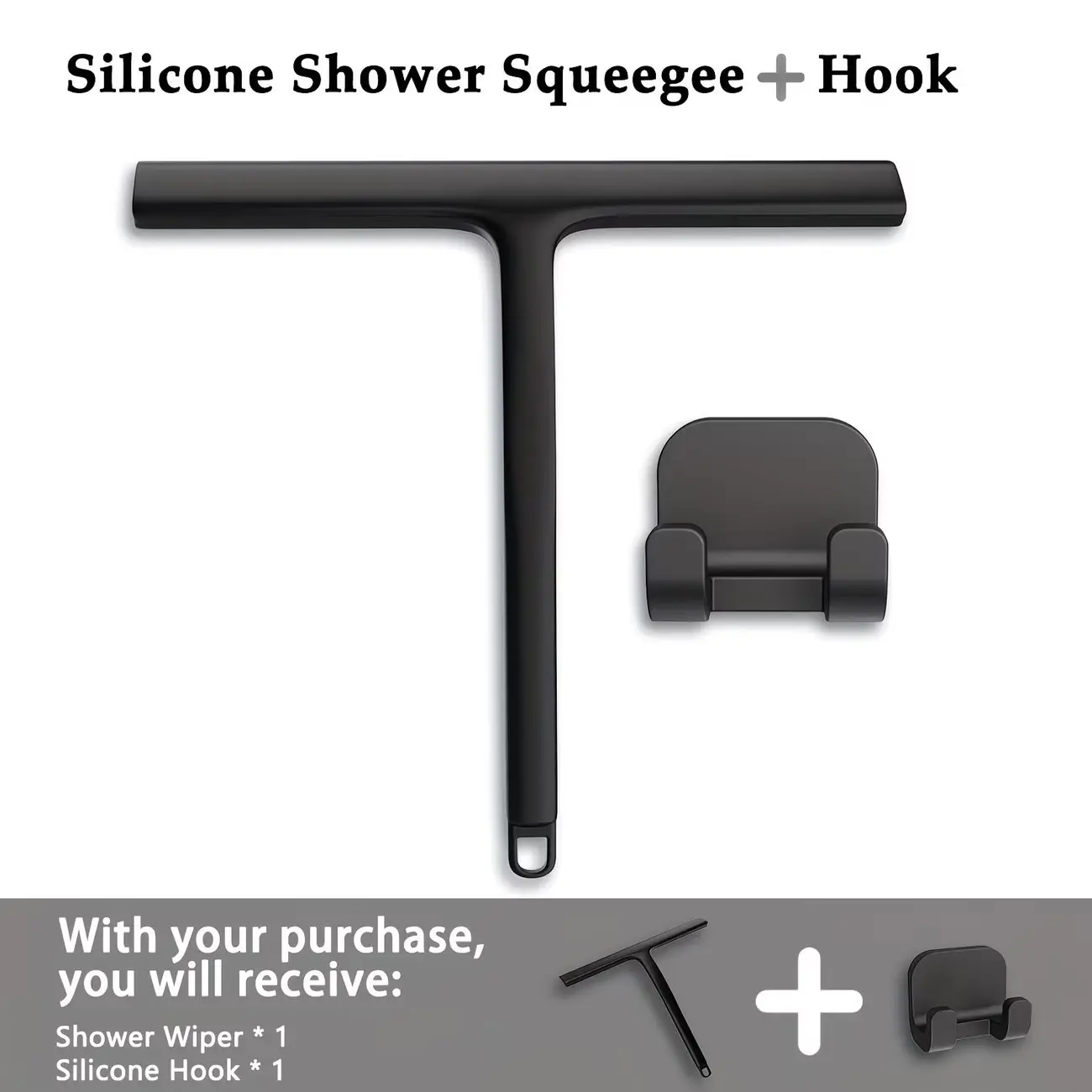 Handheld Shower Squeegee with Hook Multifunctional Glass Scraper for Bathroom Mirror Tile Car Window