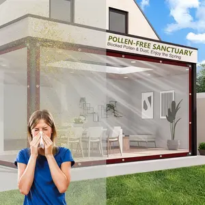 Block Pollen Dust Clear Patio Curtain - Heavy Duty PVC Outdoor Enclosure, WaterproofWindproof Transparent Tarp, Gazebo Porch Panels for Furniture Protection