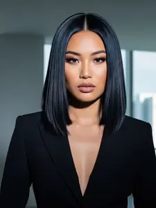 5x5 Lace Front Jet Black Smooth Short Straight Wigs Human Hair Glueless Bob Wig ,Women'S Double Drawn Bob Wig Pre Plucked Natural Hairline,Daily Must-Have Extra breathability Lace Frontal Wig