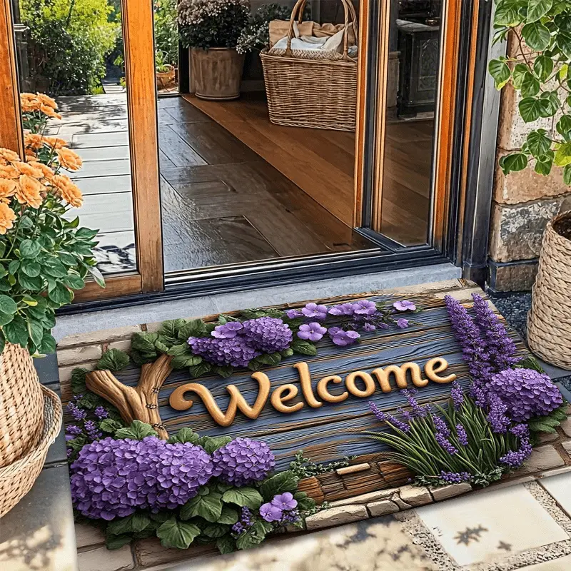 1pc Lavender Floral Art Doormat - All-Season, Durable, Non-Slip, Machine Washable Bright-Colored Colorful Design Door Mat for Indoor-Outdoor Entryways, Balconies, Gardens (Art-Themed Textile Rug), All-Season Doormats, Art-Themed Doormats