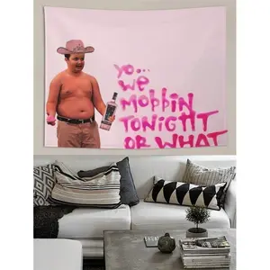 1Pc Gibby Meme Tapestry, Funny Polyester Wo Mobbin Tonight Or What Tapestry Wall Hanging Art Poster Artistic Party Backdrop For College Dorm, Bedroom, Living Room, And Celebration Decorations