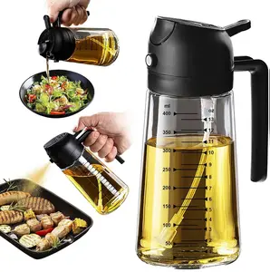 TrendPlain 16oz/470ml Glass Olive Oil Sprayer for Cooking - 2 in 1 Dispenser Bottle with Precision Spray Nozzle & BPA-Free Design for Kitchen Gadgets & Air Fryer Accessories - Black