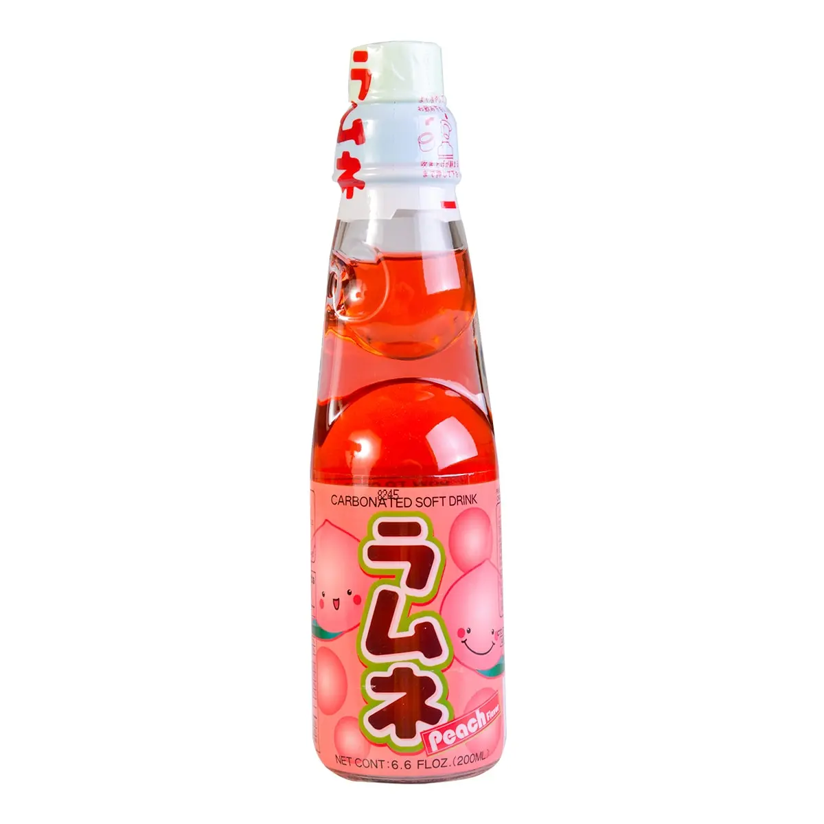 HATAKOSEN Peach Ramune Soda 200ml - Japanese Carbonated Drink with Unique Marble Bottle