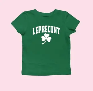 Leprecunt Baby Tee Y2k Irish Shirt Funny Shamrock Baby Tee Cute St Patricks Day Baby Tee Women's St Paddy Outfit Green Party Tee