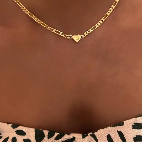 Mother's Day Gift Heart Initial Necklace, Heart Shaped Necklace, Heart Pendant Necklace, Stainless Steel Necklace for Women, Jewelry for Party, Daily Decor, Cuban Link Necklace, Cuban Chain, Clavicular Necklace, Heart Design Jewelry