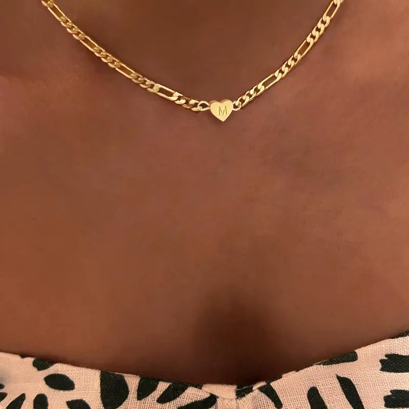 Mother's Day Gift Heart Initial Necklace, Heart Shaped Necklace, Heart Pendant Necklace, Stainless Steel Necklace for Women, Jewelry for Party, Daily Decor, Cuban Link Necklace, Cuban Chain, Clavicular Necklace, Heart Design Jewelry