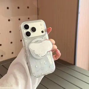 Silver Star Wing Double IMD Magnetic Stand Phone Case Luxury Gold Round Edge Shockproof Transparent Shell For IPhone13 14 15 16Pro 17Promax