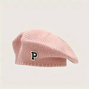Letter P Beret Soft Painters Cap Women's Autumn Winter Literary Retrovintage Warm Trendy