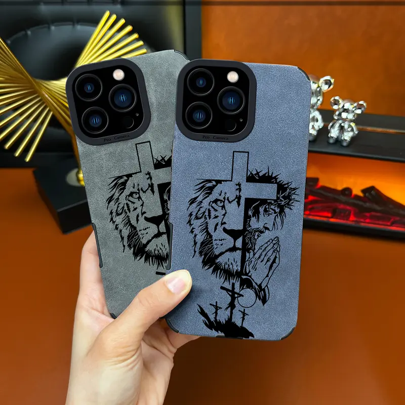 Jesus Cross Fur Phone Case for iPhone 18 17 Air,16,15,14,13,12,11 Pro Max Plus,X,XS Max - TPU Leather Smartphone/Cellphone/Handheld Devices Cover with Anti-Drop, Shockproof, Anti-Slip, Full Screen Protection-ZQ30, Casing, Accessories