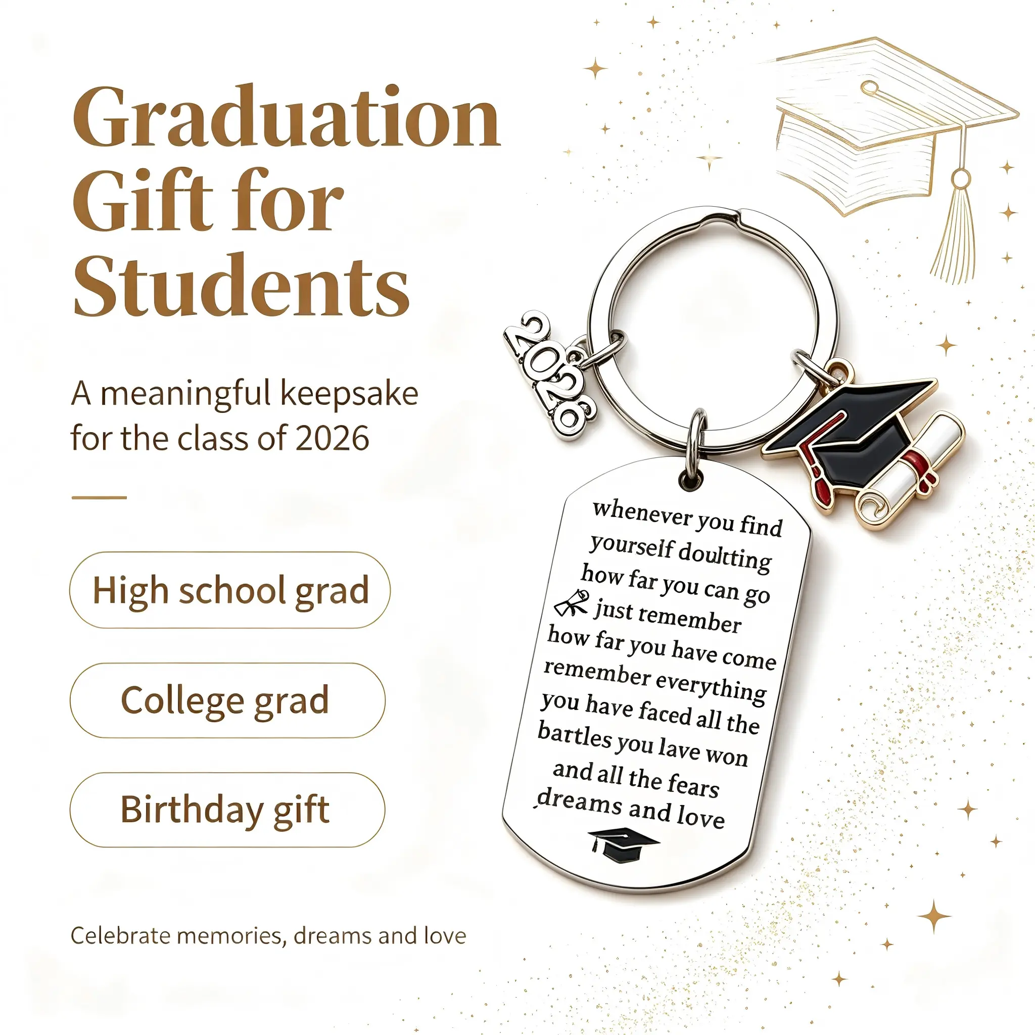 Class of 2026 Keepsake with Durable Stainless Steel Graduation Cap Charm, Academic Theme Jewelry Gift for Son or Daughter's Ceremony, Celebrate Academic Achievement, Fashion, Charm Pendant, Collectibles, Stainless Steel Keychain, Cap Shape, Keychain Inclu