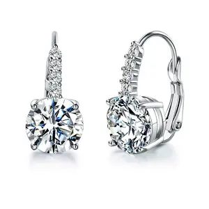 Women's earrings, 18K white gold plated, set with 10mm cubic zirconia, jewelry accessory. Gift