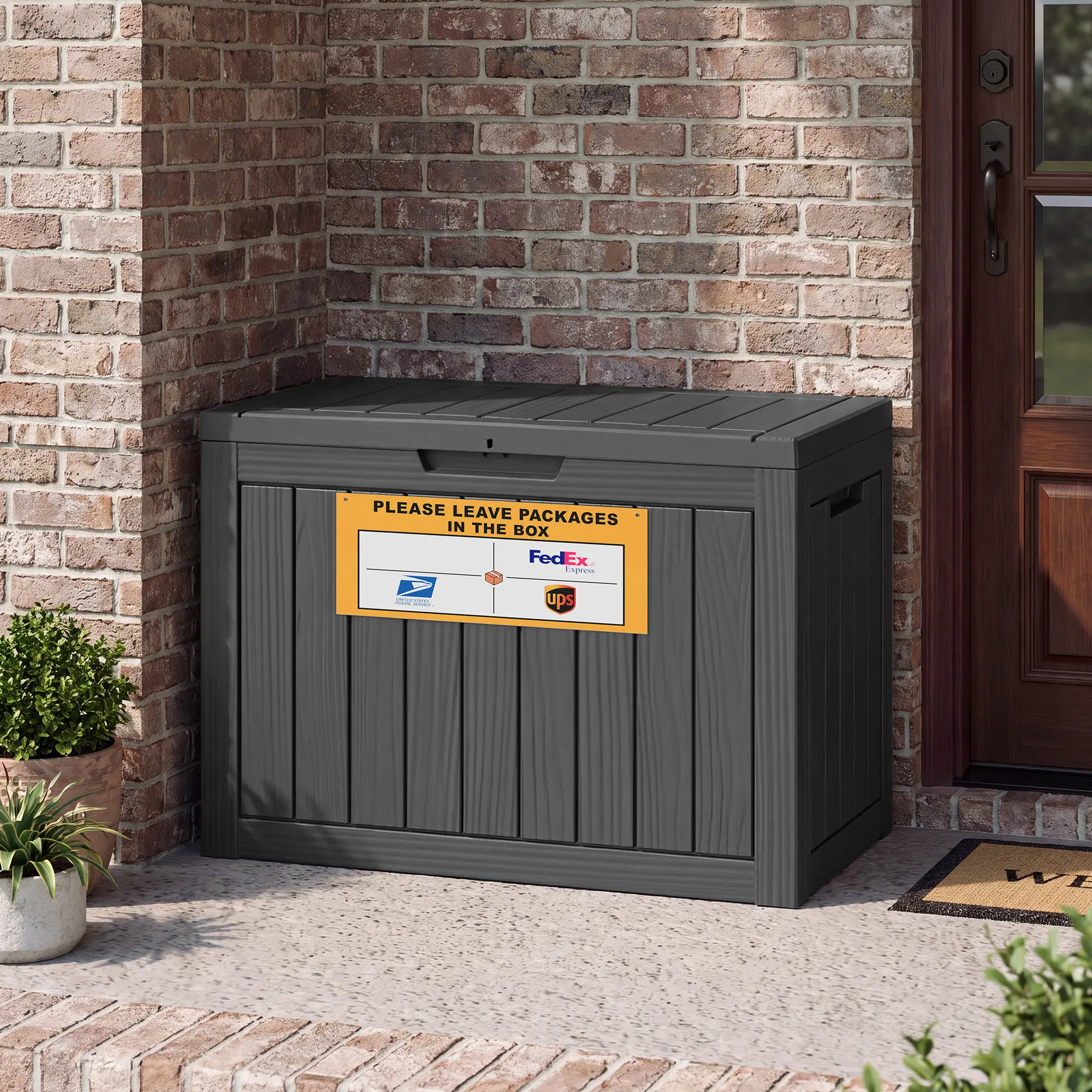 50 Gal Lockable Double-Wall Resin Outdoor Waterproof Package Delivery Box with Sign, Black Home Improvement Garden Storage Organizer