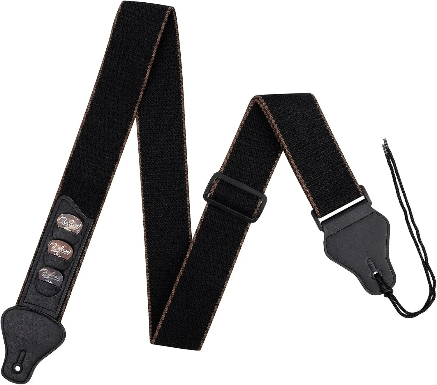 Polyester Webbing Guitar Strap - Adjustable Length, Soft & Comfortable, Leather Ends with Pick Holders, Fits Acoustic, Electric, Bass Guitars & Resonators, Holds Up to 3 Picks